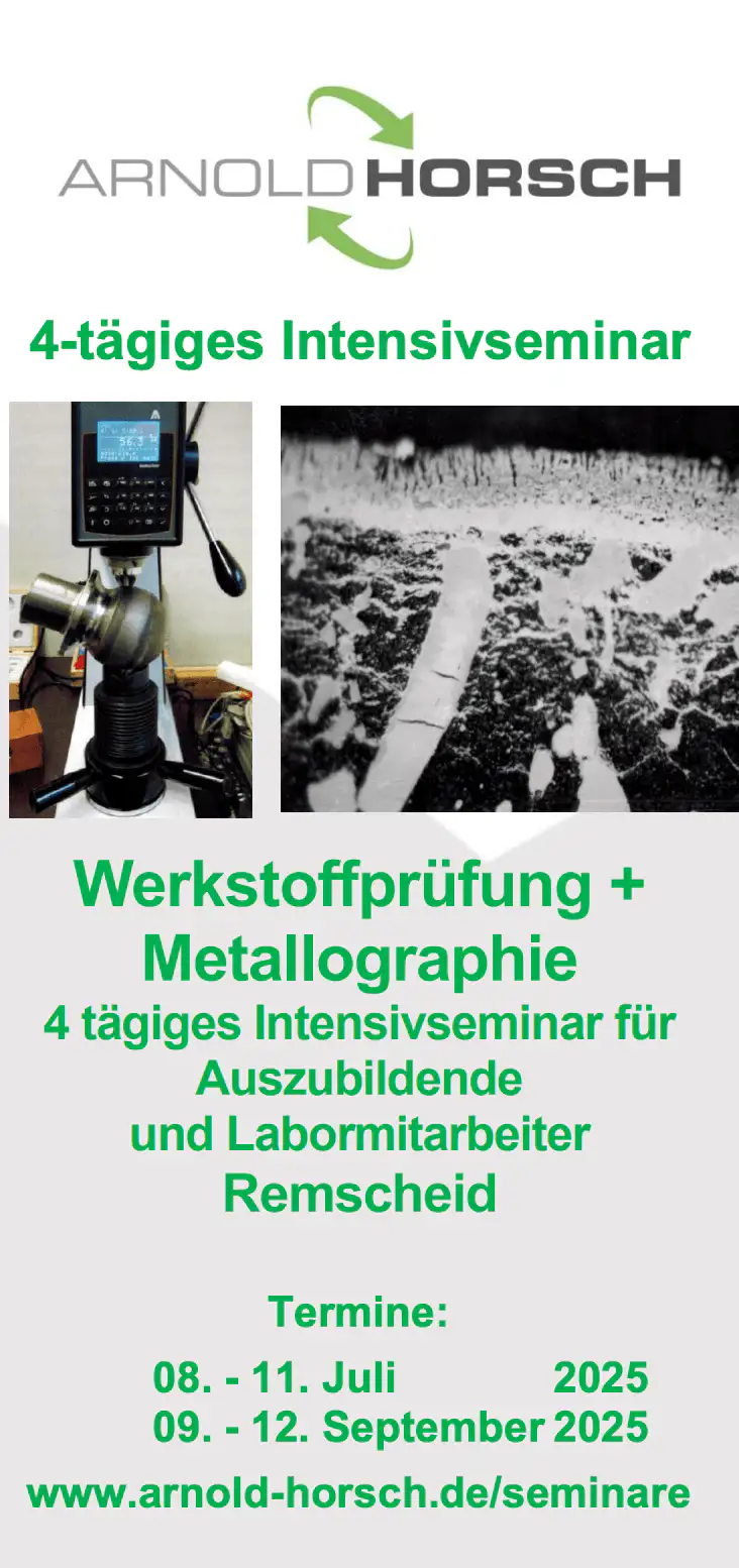 Abbildung des Flyers für das Seminar Werkstoffprüfung + Metallographie für Auszubildende und Labormitarbeiter