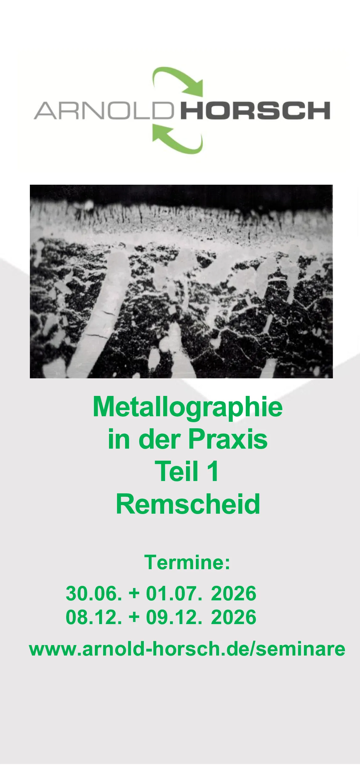 Abbildung des Flyers für das Seminar Metallographie in der Praxis Teil 1