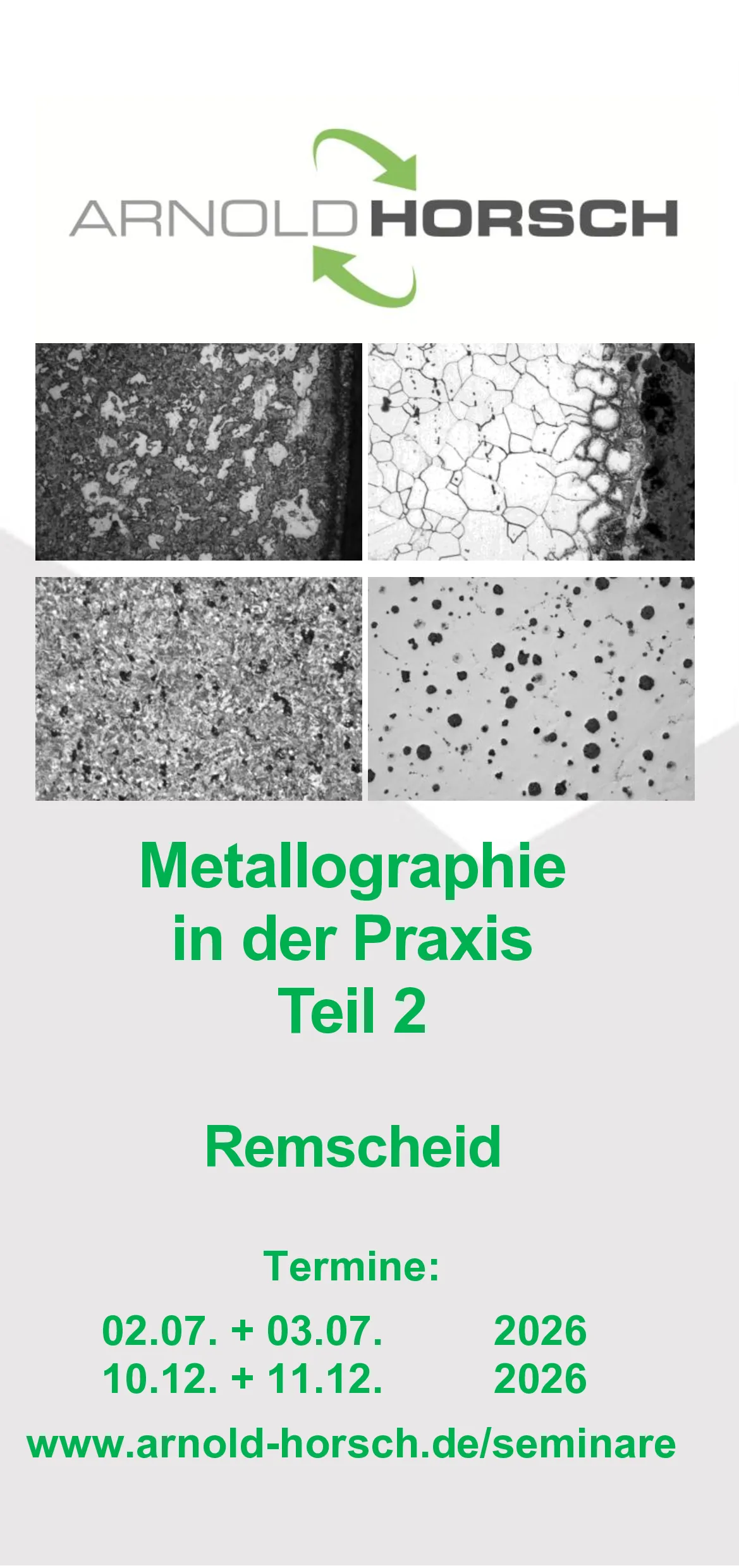 Abbildung des Flyers für das Seminar Metallographie in der Praxis Teil 2