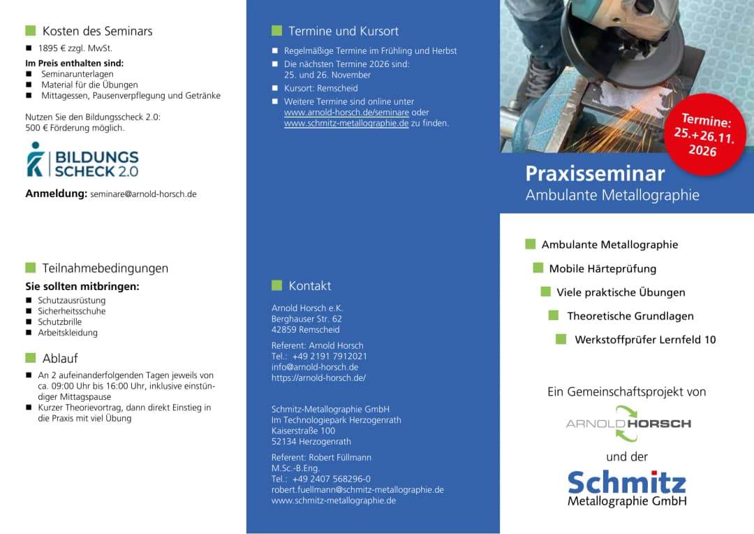 Abbildung des Flyers für das Seminar Praxisseminar: Ambulante Metallographie