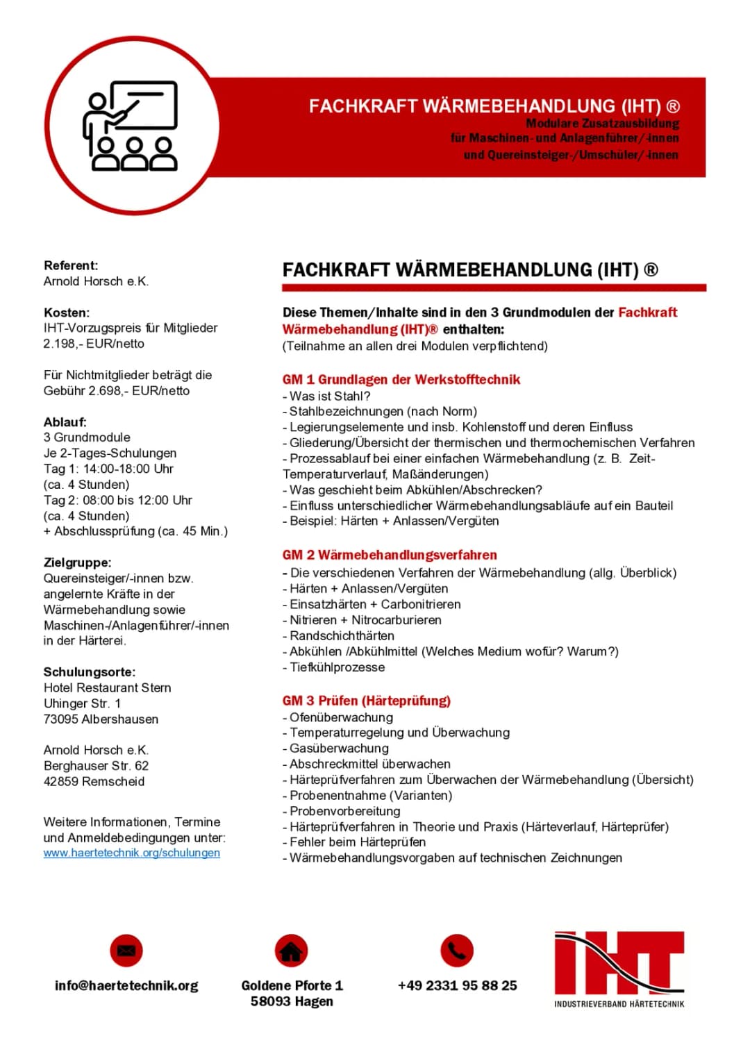 Abbildung des Flyers für das Seminar Fachkraft Wärmebehandlung (IHT)®